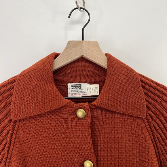 Vintage 70s Long Cardigan Sweater Jacket Sz M Burt Orange Mod MCM Luxury Quiet - Picture 3 of 11